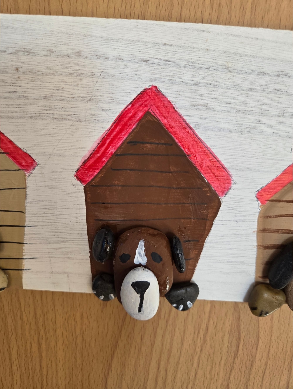 Handmade Dog House Rock Wall Hanging - White with Brown & Red Accents 11 6 - Picture 2 of 4